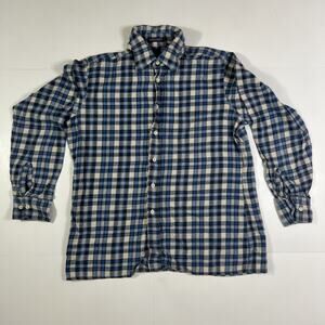 JC Penny Button Up Mens Large Blue Flannel Shirt Long Sleeve Lightweight